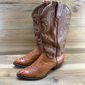 Remington Boots Caiman Exotic Leather Mens 7.5 EE Cognac Western El Paso Texas